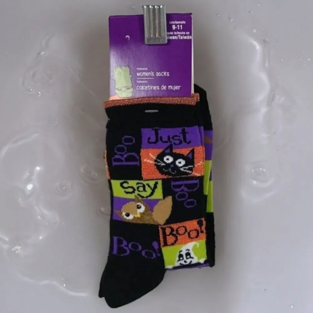 Halloween Black Cat Ghost Owl Crew Socks Women 4-10 Just Say Boo NWT Spooky Cute